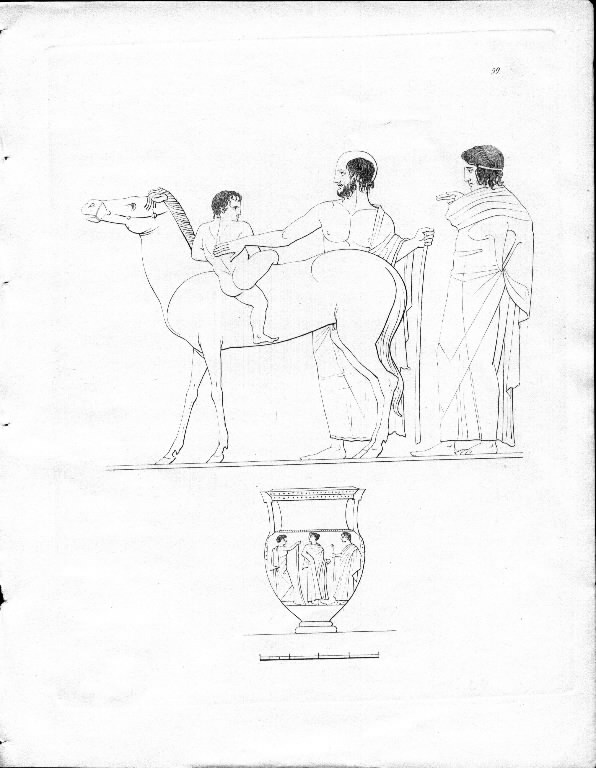 A Column Krater from S'Agata showing a father helping his infant child onto a horse